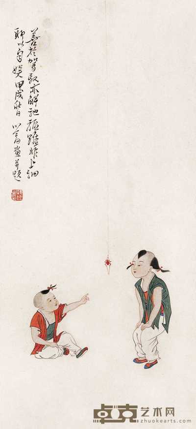 溥儒 1934年作 婴戏图 镜心 39.5×18cm